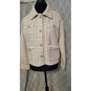 NWT Simply Southern Ivory & Gold Metallic Tweed Jacket Blazer Large L